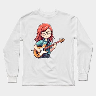 A girl playing her favourite guitar Long Sleeve T-Shirt